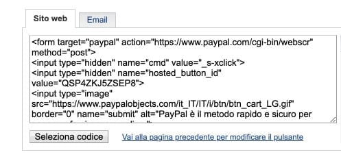 Codice per pagamento PayPal